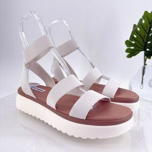 Steve Madden Adele Sandals White Stretchy Platform Gladiator Vegan Slip on 11M